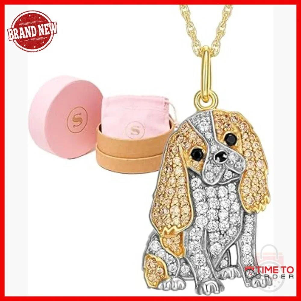 Sterling Silver Dog Breed Pendant Necklace with Cubic Zirconia Gemstones